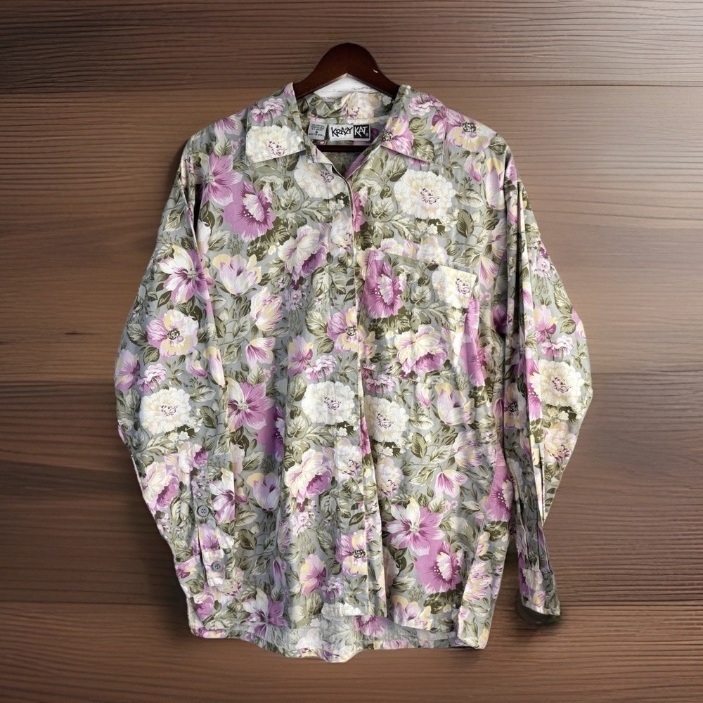 Maximalist‎ Vintage Krazy Kat Floral Cotton Blouse OS 100% Cotton Coastal Granny